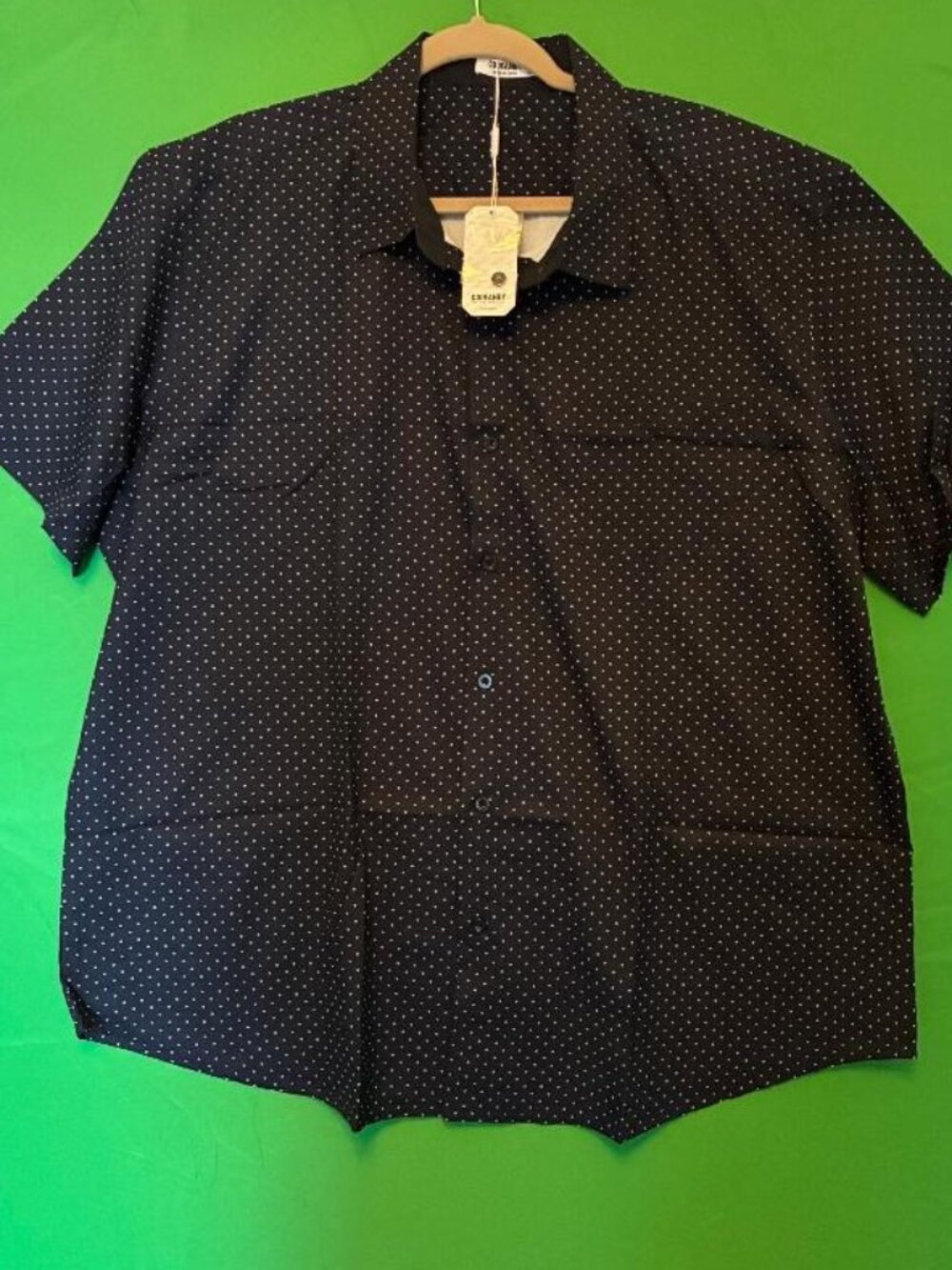 *NWT* COOFANDY Men's Navy Polka Dot Cuban Guayabera Shirt Button Down XXL